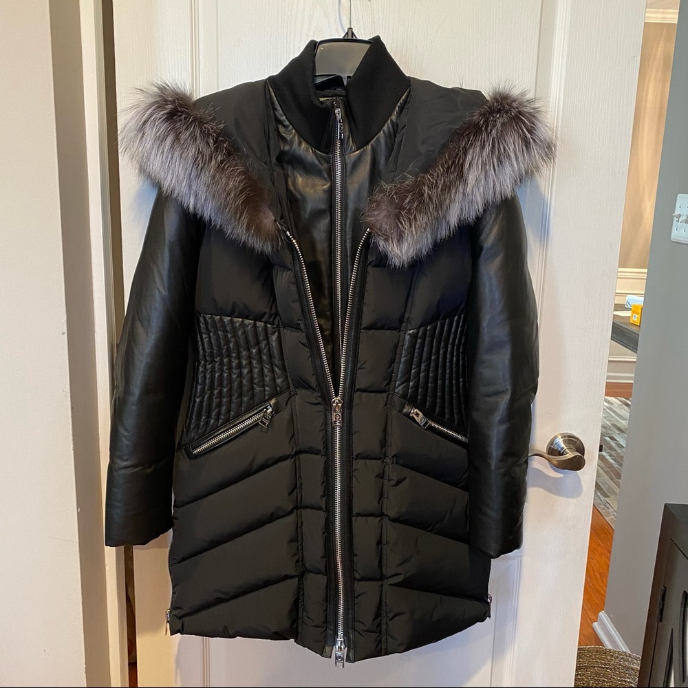 Nicole Benisti Leather Trim Wool Blend Down Coat